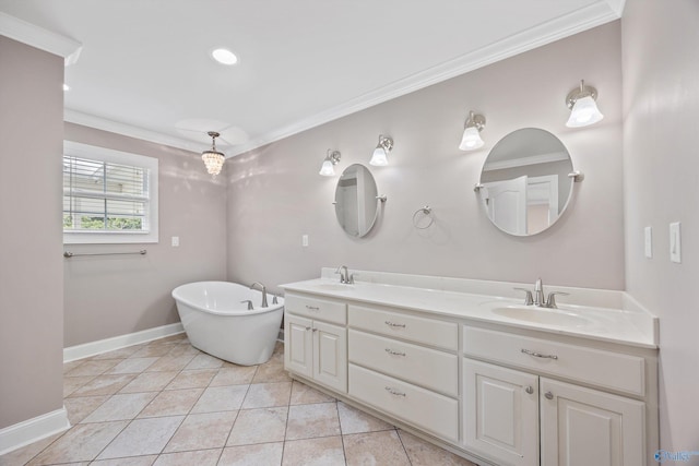 368 Halston Rd, Arab, AL 35016 - full bathroom with double vanity, a soaking tub, crown molding, and tile patterned flooring