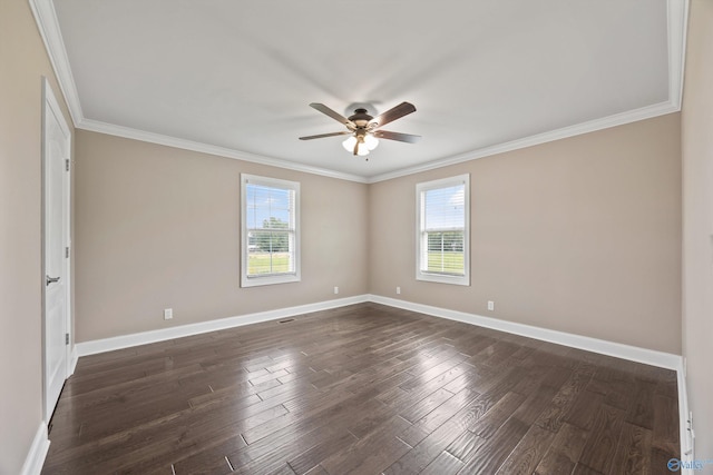 368 Halston Rd, Arab, AL 35016 - spare room with plenty of natural light, a ceiling fan, crown molding, and dark wood-style floors