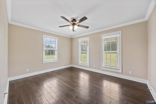 368 Halston Rd, Arab, AL 35016 - empty room featuring ceiling fan, ornamental molding, and dark wood-type flooring