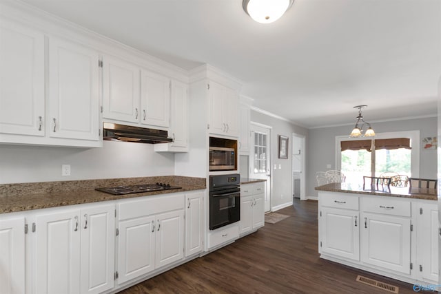 kitchen with white cabinetry, oven, and dark wood-type flooring