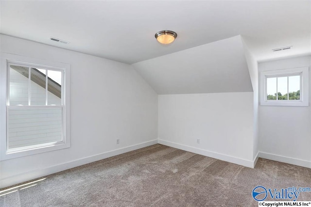 bonus room featuring carpet floors and lofted ceiling