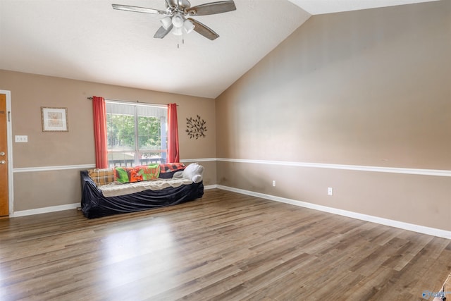 207 Sharp Dr, Gadsden, AL 35903 - sitting room featuring vaulted ceiling, ceiling fan, wood finished floors, and baseboards