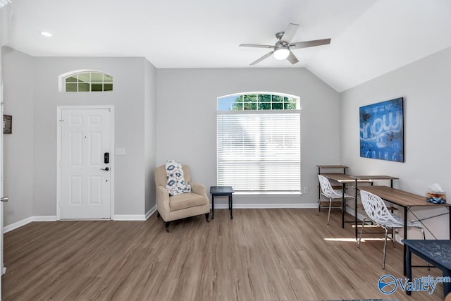 110 SW Cotton Bend Dr, Huntsville, AL 35824 - office space featuring ceiling fan, light wood-type flooring, baseboards, and vaulted ceiling