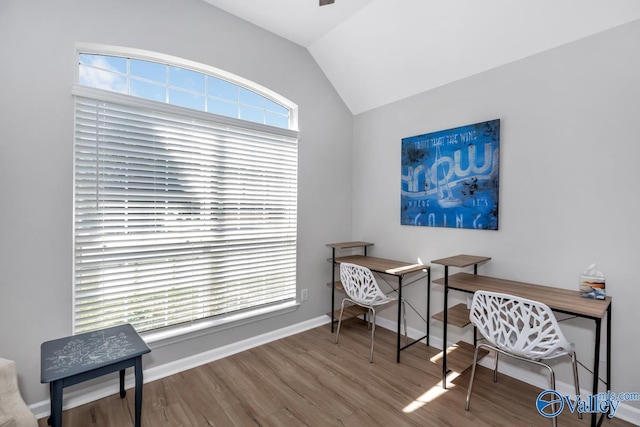 110 SW Cotton Bend Dr, Huntsville, AL 35824 - office featuring vaulted ceiling, wood finished floors, and baseboards