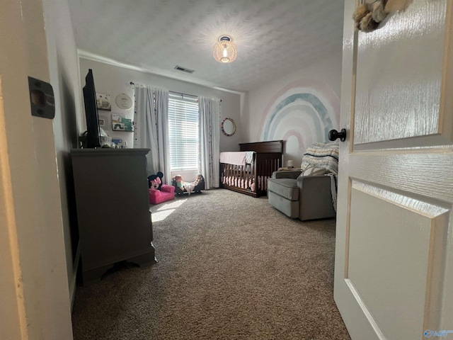 bedroom featuring visible vents and carpet floors