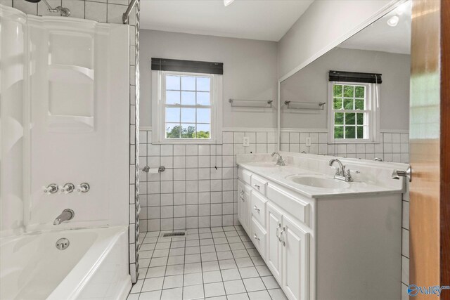 tiled empty room featuring wood walls