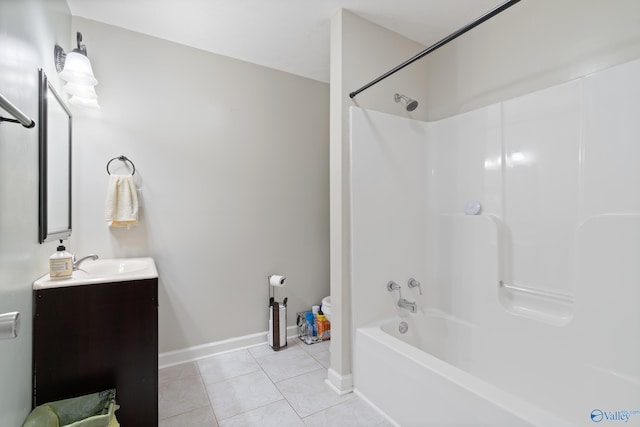 bathroom featuring tile patterned flooring, vanity, and  shower combination