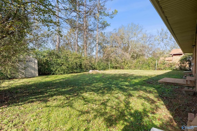 view of yard featuring an outbuilding and a shed