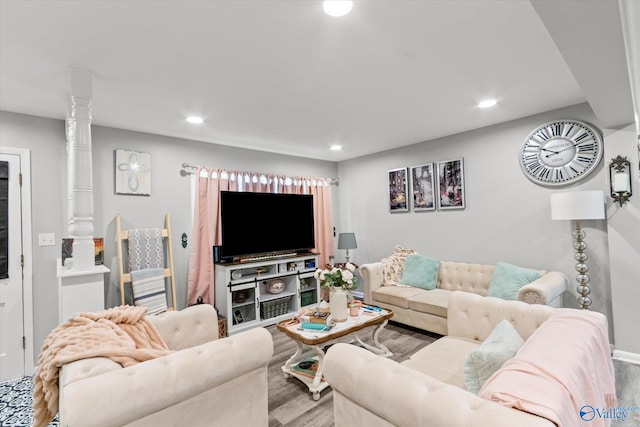 living room with hardwood / wood-style floors