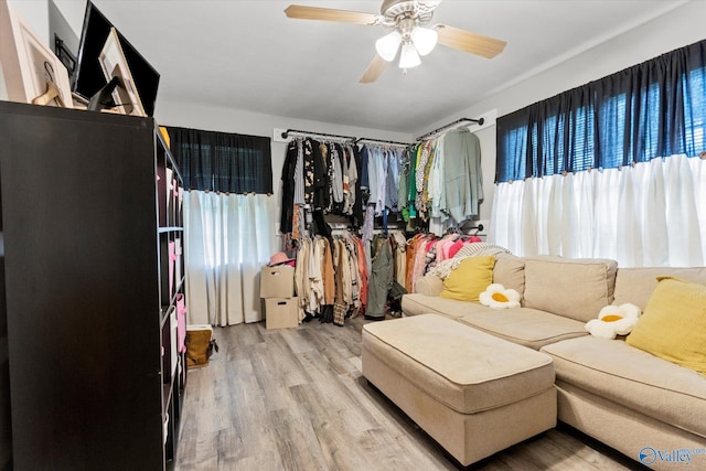 interior space featuring ceiling fan and light hardwood / wood-style flooring