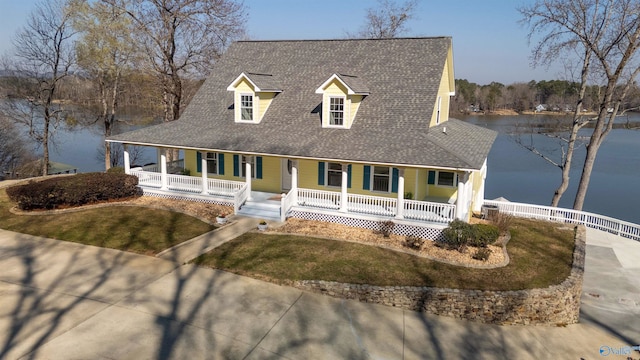 1204 Sibert Dr, Glencoe, AL 35905 - farmhouse-style home with roof with shingles, a porch, and a water view