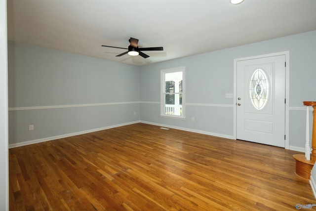 1204 Sibert Dr, Glencoe, AL 35905 - foyer featuring ceiling fan, wood finished floors, and baseboards