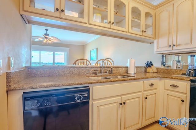 5590 Bay Hill Dr Unit 303, Athens, AL 35611 - kitchen with dishwasher, a sink, crown molding, ceiling fan, and cream cabinetry