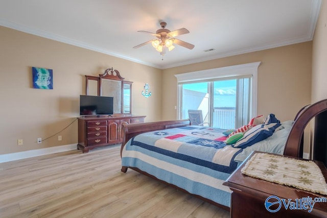 5590 Bay Hill Dr Unit 303, Athens, AL 35611 - bedroom featuring light wood-style floors, ornamental molding, ceiling fan, and baseboards