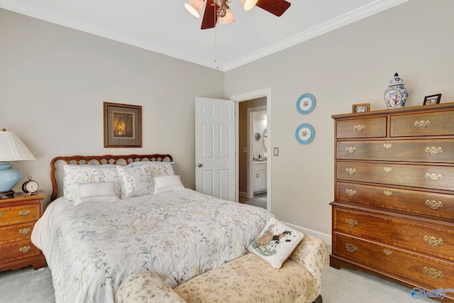178 Ridgewood Cir, Cherokee Ridge, AL 35175 - bedroom featuring light colored carpet, ornamental molding, and ceiling fan