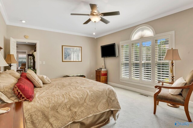 178 Ridgewood Cir, Cherokee Ridge, AL 35175 - carpeted bedroom featuring ornamental molding, baseboards, and a ceiling fan