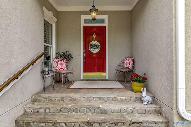 178 Ridgewood Cir, Cherokee Ridge, AL 35175 - doorway to property featuring stucco siding and a porch