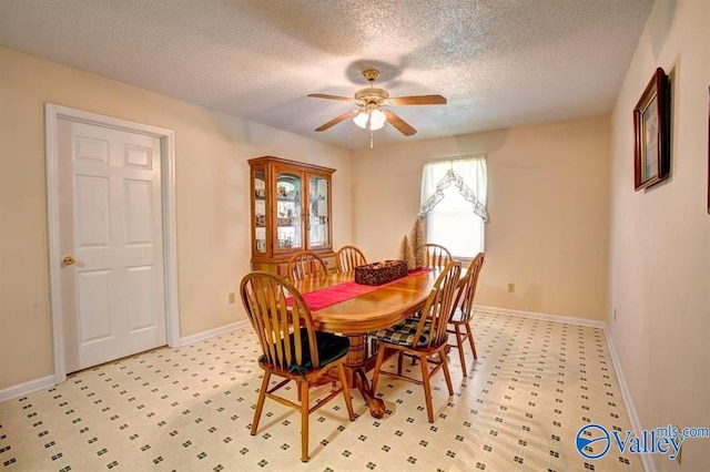 25000 Union Hill Rd, Ardmore, TN 38449 - dining area with baseboards, a textured ceiling, ceiling fan, and light floors
