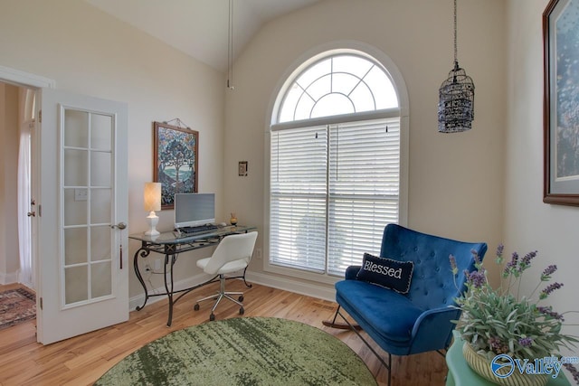 227 Lee Bowden Dr, Huntsville, AL 35806 - office featuring plenty of natural light, wood finished floors, vaulted ceiling, and baseboards