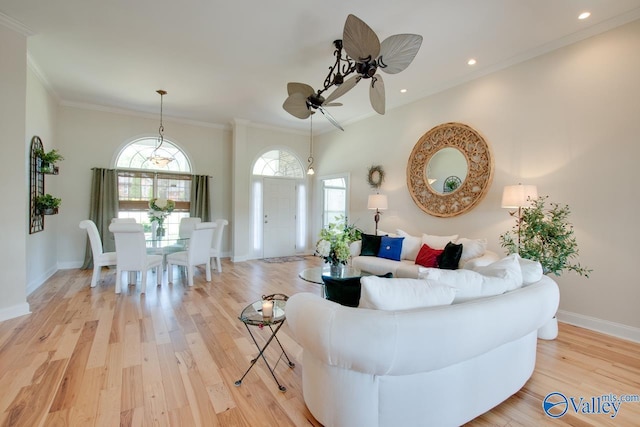 227 Lee Bowden Dr, Huntsville, AL 35806 - living area featuring light wood-type flooring, baseboards, ornamental molding, and recessed lighting
