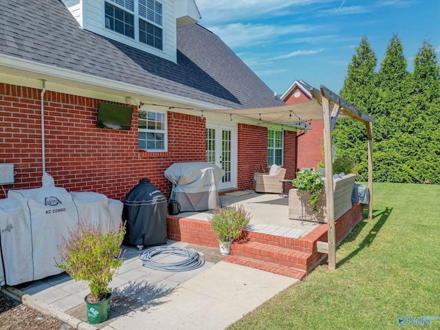 view of patio with french doors and grilling area