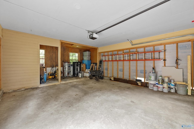 garage with a garage door opener