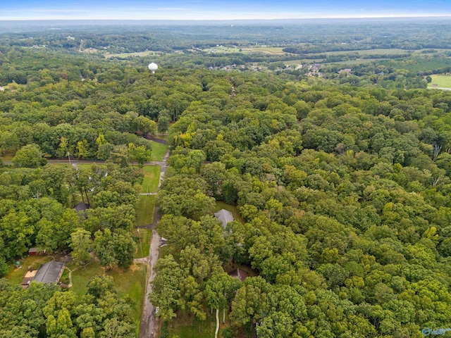 birds eye view of property featuring a wooded view