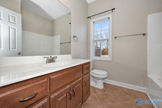 bathroom with tile patterned floors, vanity, and toilet