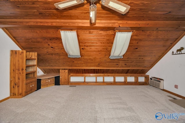 156 San Leonardo Way, Huntsville, AL 35811 - additional living space featuring carpet floors, baseboards, wood ceiling, lofted ceiling, and a wall mounted air conditioner
