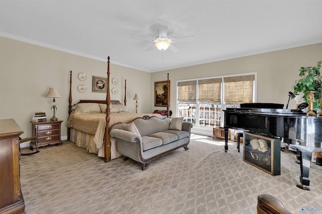 carpeted bedroom with crown molding