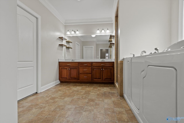 2201 Martinwood Ln SW, Decatur, AL 35603 - full bathroom with crown molding, stone finish floors, double vanity, and baseboards