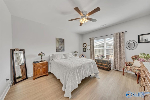 16604 Demi Dr, Athens, AL 35613 - bedroom featuring light wood finished floors, baseboards, visible vents, and a ceiling fan