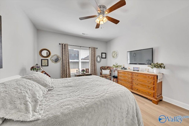 16604 Demi Dr, Athens, AL 35613 - bedroom with light wood-style floors, visible vents, baseboards, and a ceiling fan