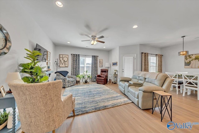 16604 Demi Dr, Athens, AL 35613 - living area with a ceiling fan, light wood-style flooring, and recessed lighting