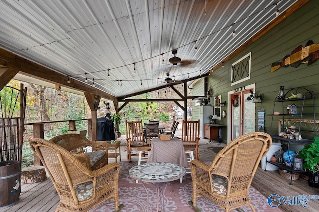 wooden terrace with ceiling fan