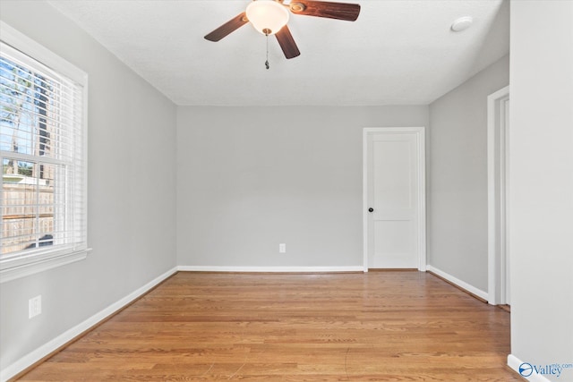 empty room featuring ceiling fan and light wood-type flooring