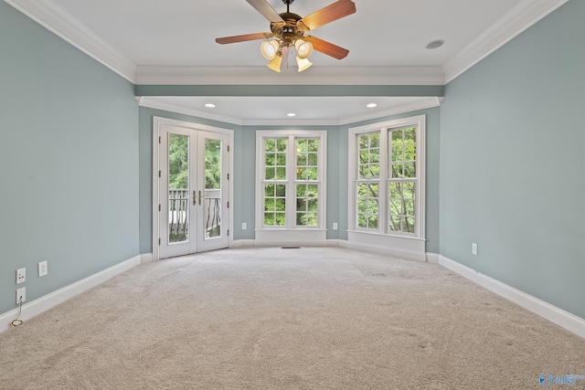 119 Railway Ln SE, Huntsville, AL 35803 - carpeted empty room featuring crown molding, baseboards, french doors, ceiling fan, and recessed lighting