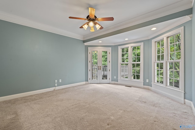119 Railway Ln SE, Huntsville, AL 35803 - spare room with ornamental molding, baseboards, recessed lighting, carpet floors, and french doors