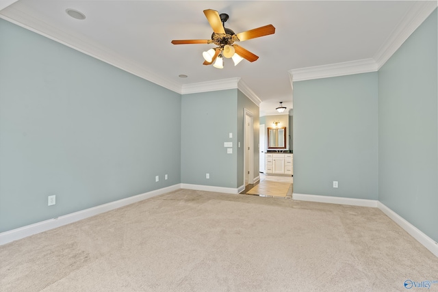 119 Railway Ln SE, Huntsville, AL 35803 - empty room featuring ornamental molding, light colored carpet, baseboards, and ceiling fan