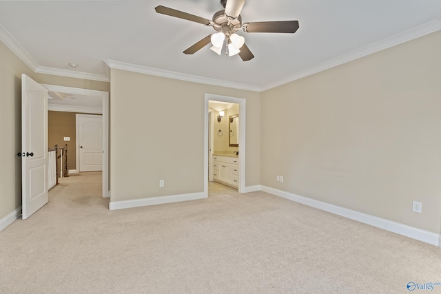119 Railway Ln SE, Huntsville, AL 35803 - unfurnished bedroom featuring ornamental molding, light carpet, baseboards, ceiling fan, and ensuite bath