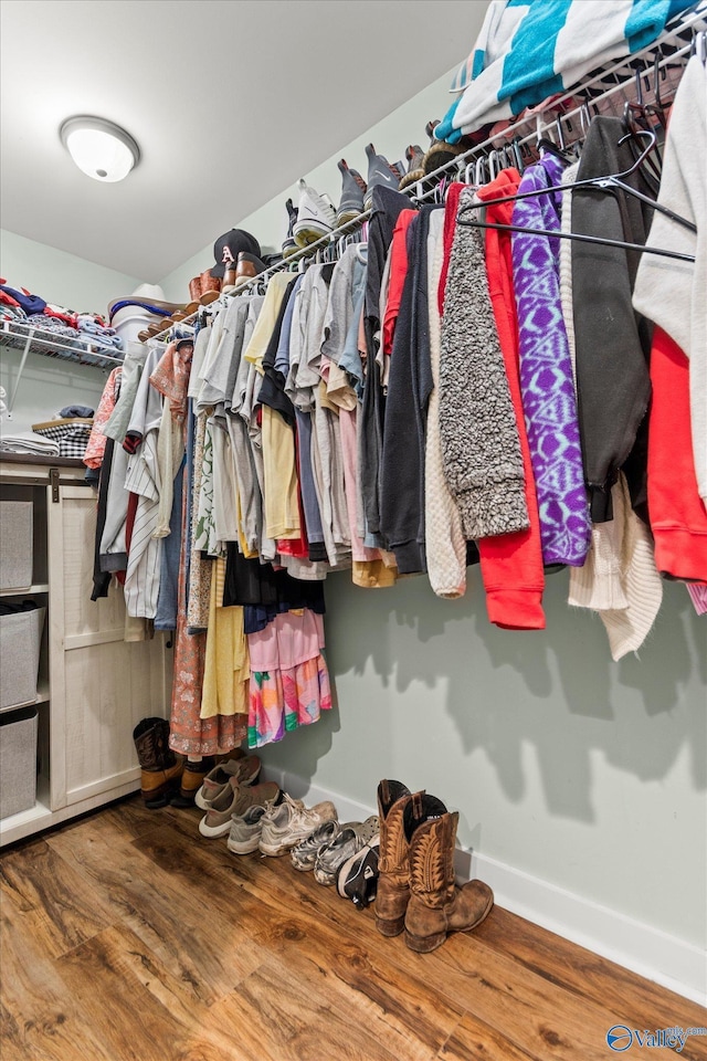 spacious closet with wood finished floors