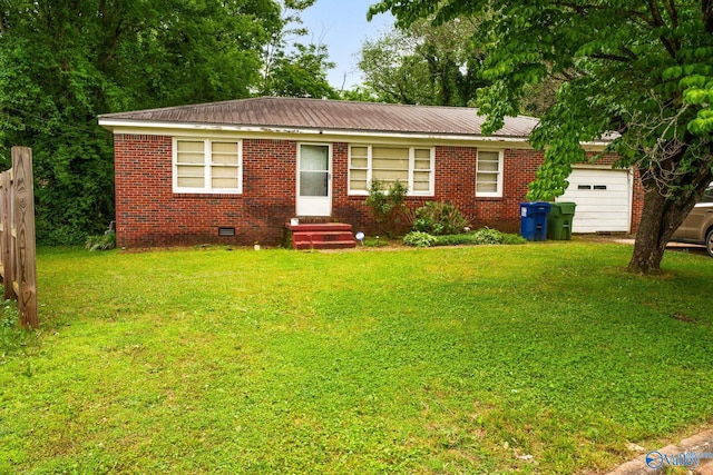 1906 Dunham Cir NW, Huntsville, AL 35816 - ranch-style home with an attached garage, a front yard, brick siding, and crawl space
