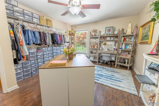 walk in closet featuring a ceiling fan and wood finished floors