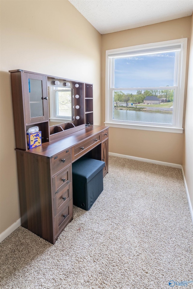 carpeted office featuring baseboards and plenty of natural light