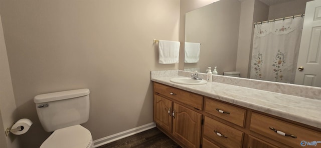 113 Sycamore Pl, Athens, AL 35611 - full bath with toilet, vanity, wood finished floors, baseboards, and curtained shower