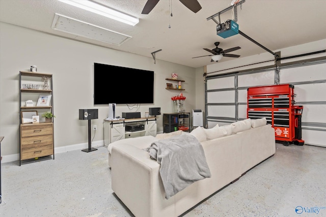 living room with ceiling fan