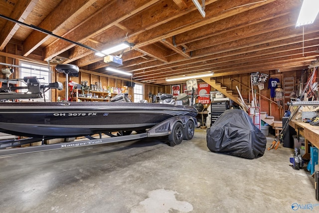 garage with a garage door opener