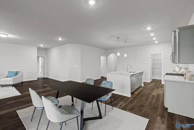 dining room featuring sink and dark hardwood / wood-style floors