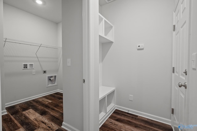 laundry area with washer hookup, dark hardwood / wood-style flooring, and electric dryer hookup