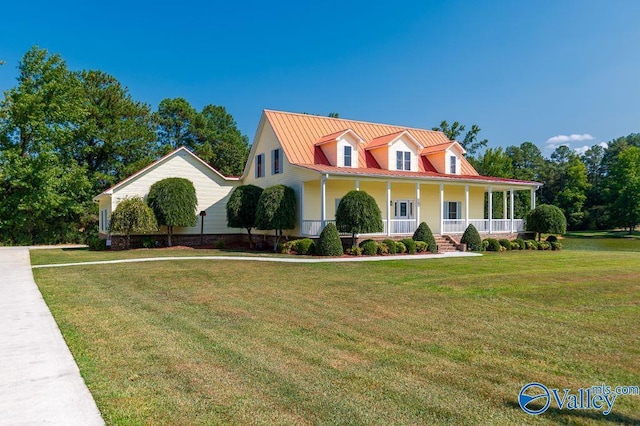 view of front of house with a front lawn and a porch